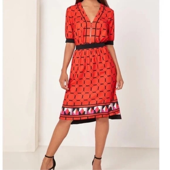 Ted Baker London Dresses & Skirts - Ted Baker Valent Geometric Print Red Black Zip Front Dress